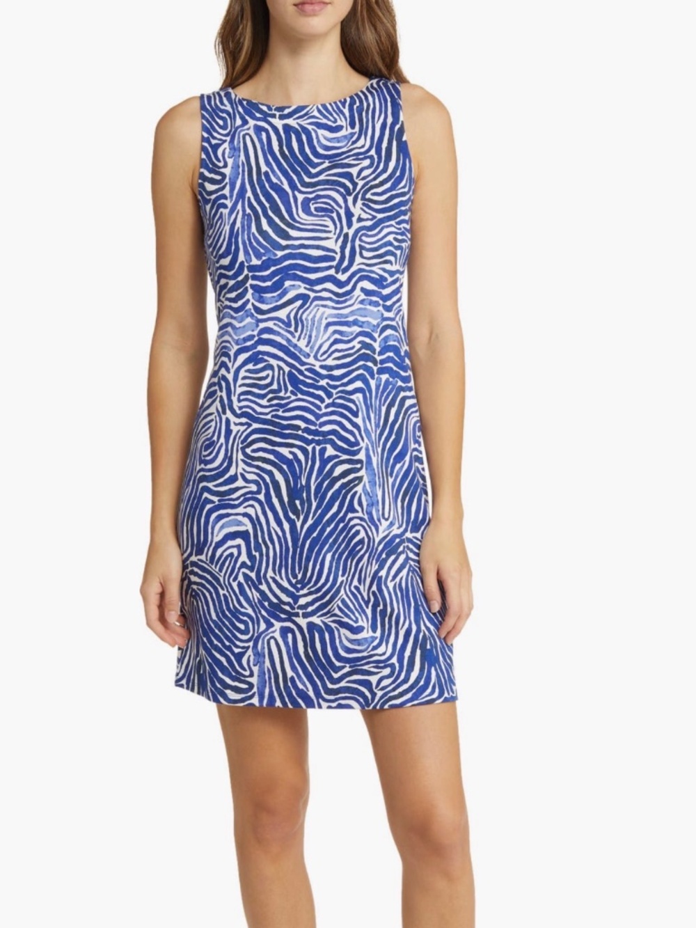 Tommy Bahama Darcy Zen Zebra Print Sleeveless Shift Dress Size Small Blue White